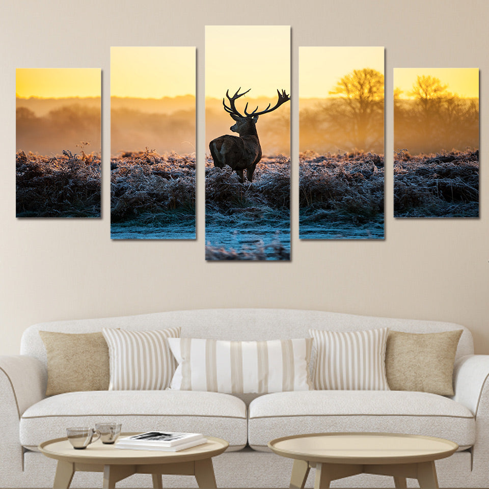 Limited Edition 5 Piece Amazing Deer in Sunset Canvas