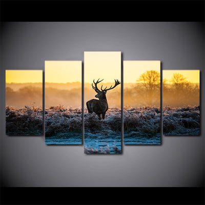 Limited Edition 5 Piece Amazing Deer in Sunset Canvas