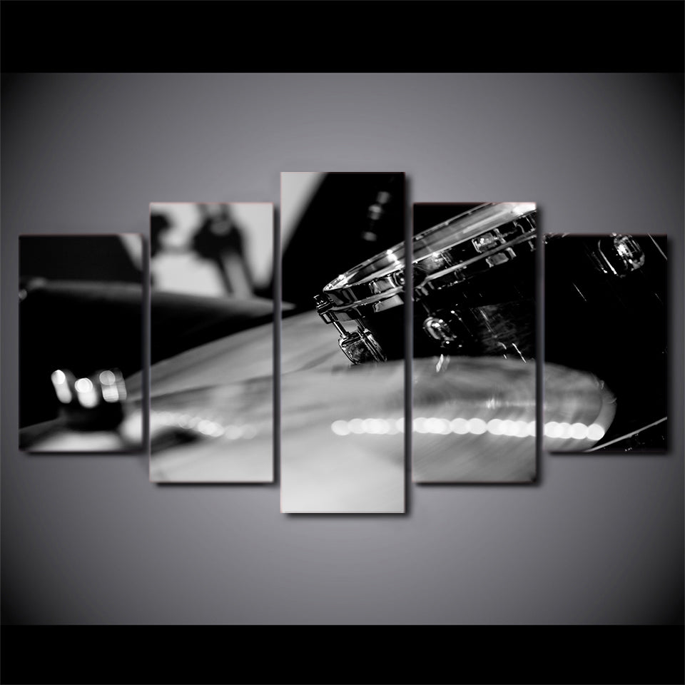 Limited Edition 5 Piece Black and White Drum and Cymbals Canvas