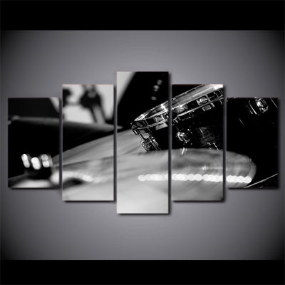 Limited Edition 5 Piece Black and White Drum and Cymbals Canvas