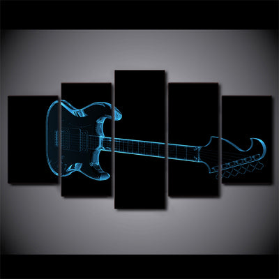 Limited Edition 5 Piece Abstract Guitar In Black Canvas