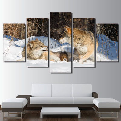 Limited Edition 5 Piece Angry Brown Wolves Canvas