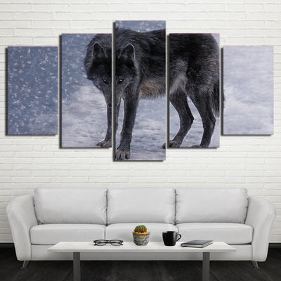 Limited Edition 5 Piece Black Wolf With Red Eyes  Canvas