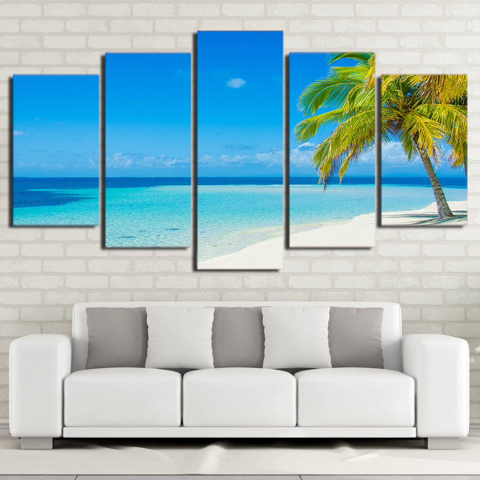 Limited Edition 5 Piece White Beach With Palm Trees Canvas