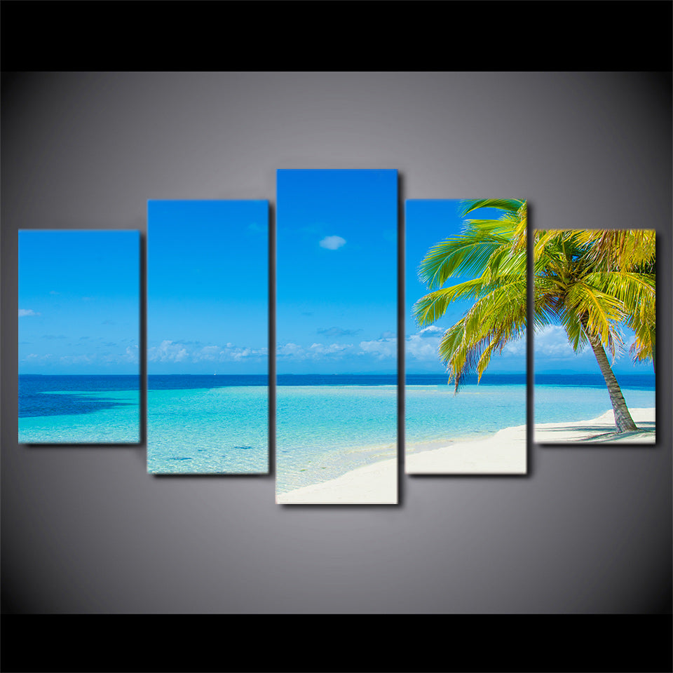 Limited Edition 5 Piece White Beach With Palm Trees Canvas