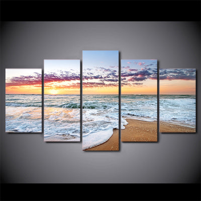 Limited Edition 5 Piece Ocean Waves In Sunset Canvas