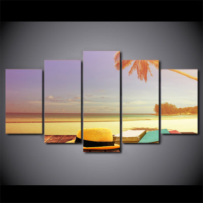 Limited Edition 5 Piece Beautiful Sunset At The Beach Canvas