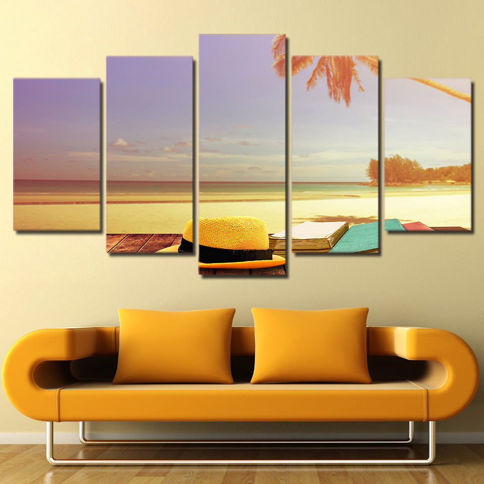 Limited Edition 5 Piece Beautiful Sunset At The Beach Canvas