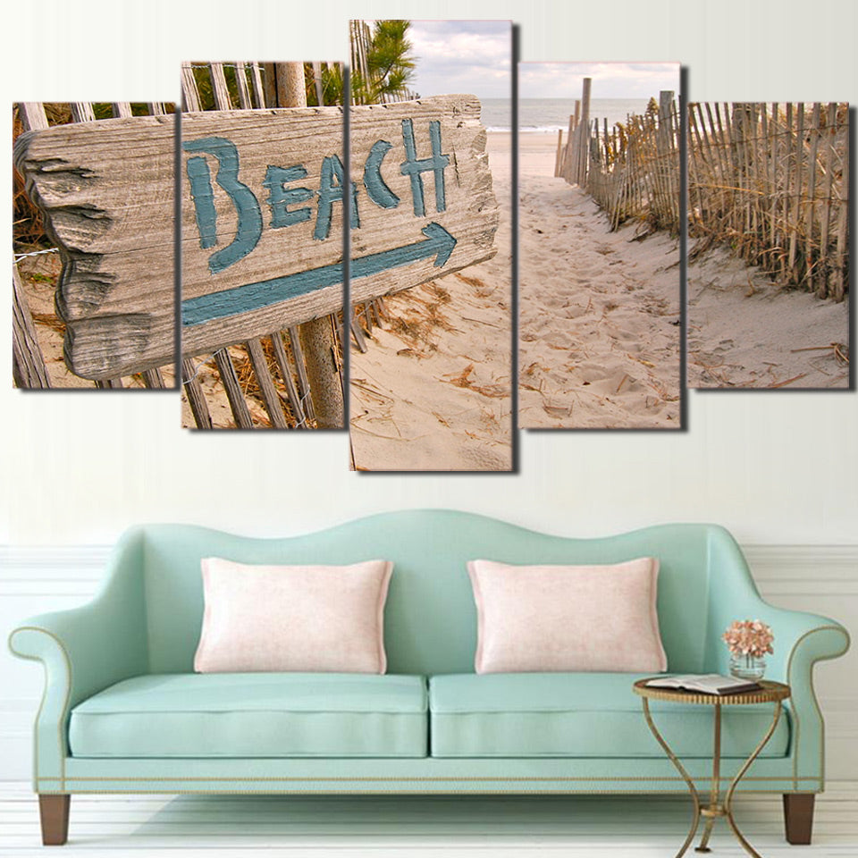 Limited Edition 5 Piece White Beach With Fence Canvas