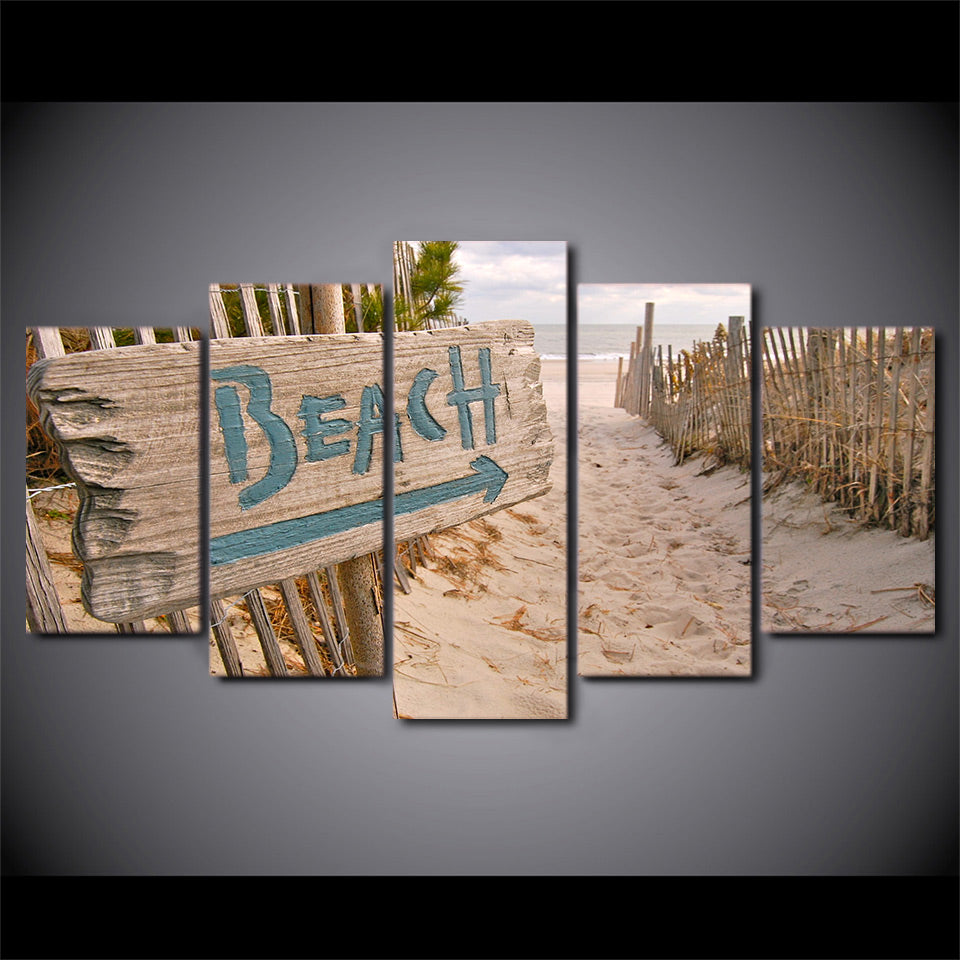 Limited Edition 5 Piece White Beach With Fence Canvas