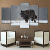 Limited Edition 5 Piece Black Wolf In Snow Canvas
