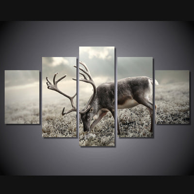 Limited Edition 5 Piece Deer In Black And White Canvas
