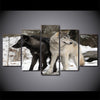 Limited Edition 5 Piece Black and White Wolf In Snow Canvas
