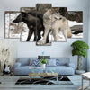 Limited Edition 5 Piece Black and White Wolf In Snow Canvas