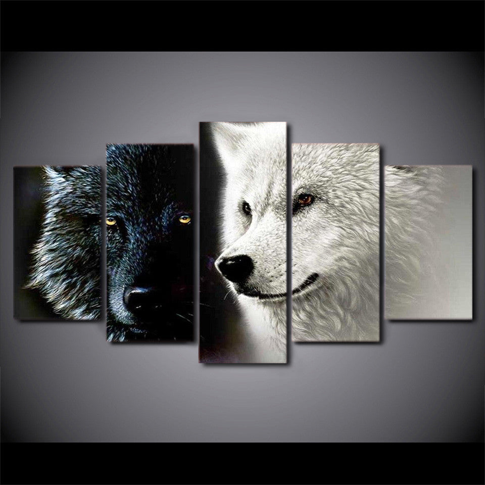 Limited Edition Black And White Couple Wolf Canvas