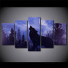 Limited Edition 5 Piece Blue Moon Night Black Wolf Canvas