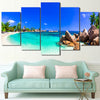Limited Edition 5 Piece Blue Sky On A White Sand Beach Canvas
