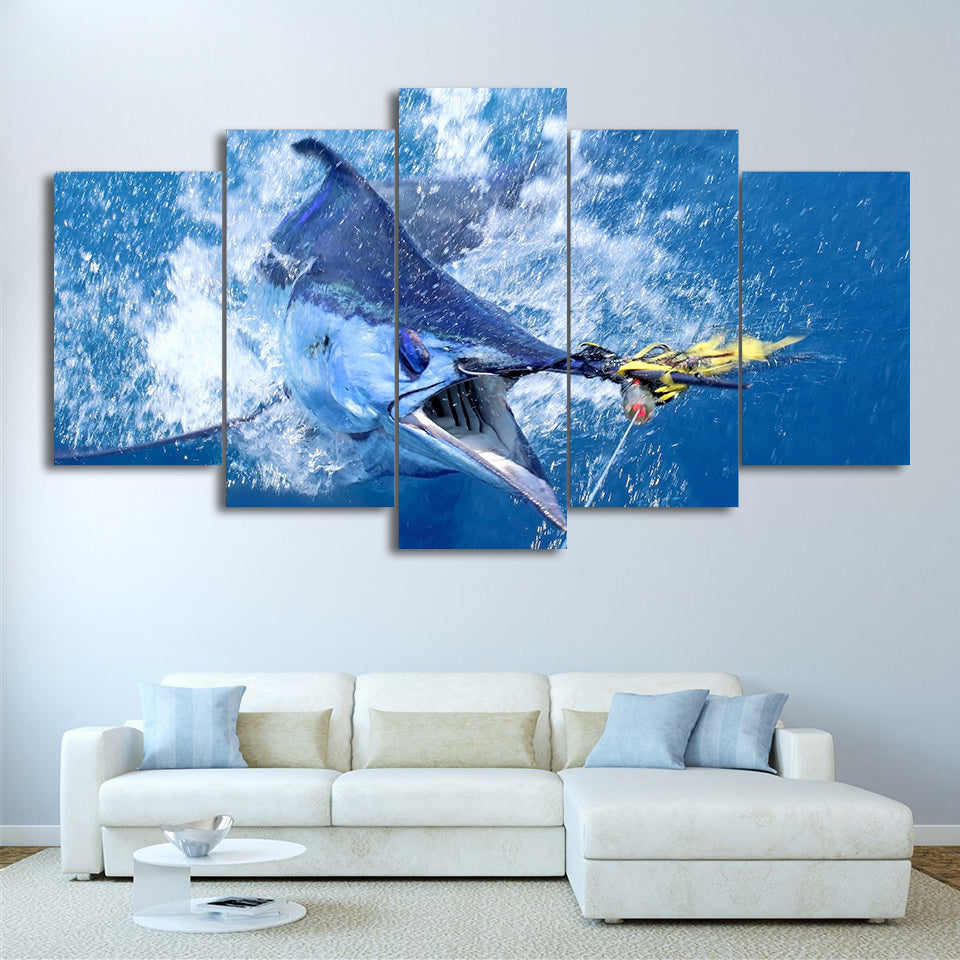 Limited Edition 5 Piece Captured Blue Fish Canvas