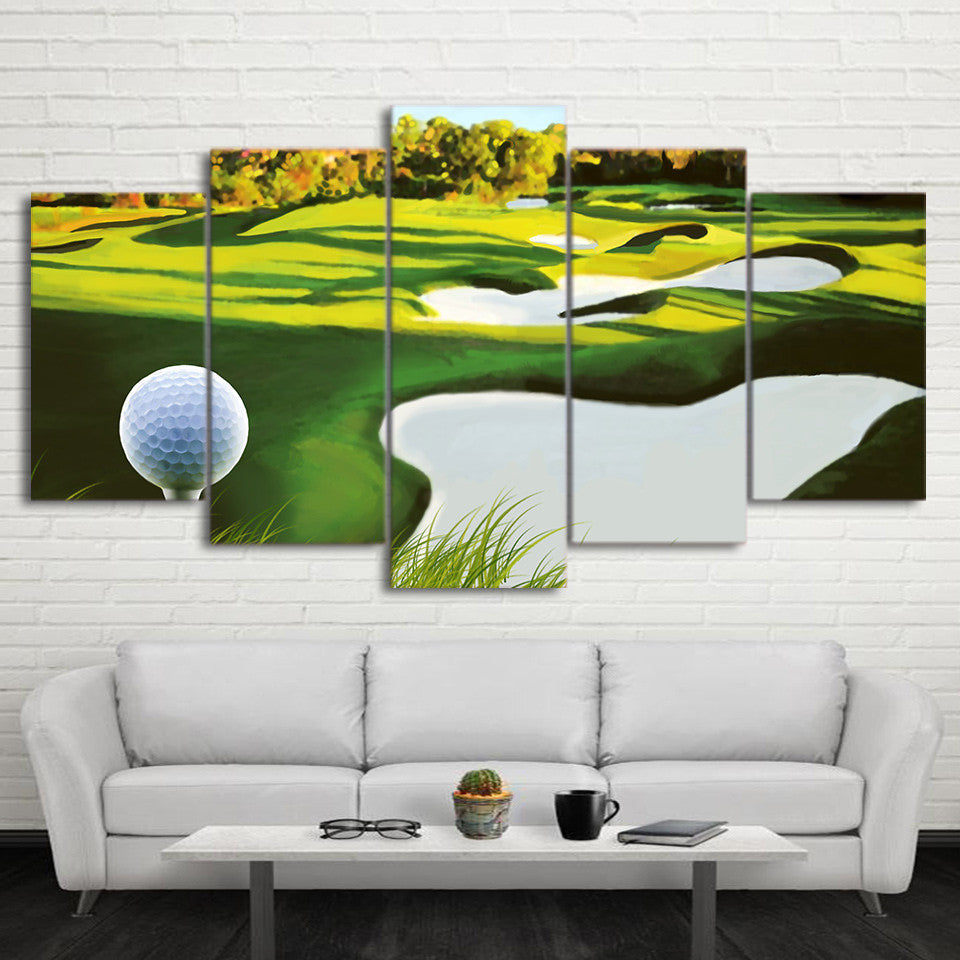 Limited Edition 5 Piece Golf Course Painting With Ball Canvas