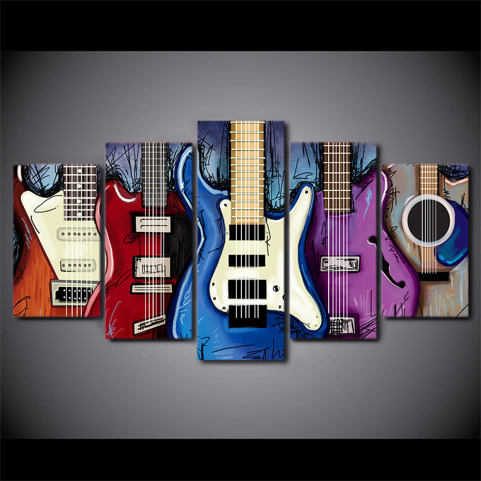 Limited Edition 5 Piece Colorful Electric Guitar Canvas