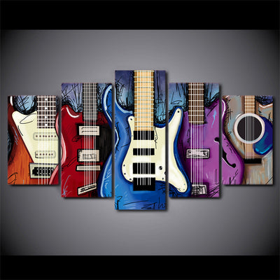 Limited Edition 5 Piece Colorful Electric Guitar Canvas
