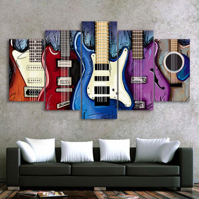 Limited Edition 5 Piece Colorful Electric Guitar Canvas