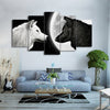 Limited Edition 5 Piece Black And White Wolf in Moon Canvas
