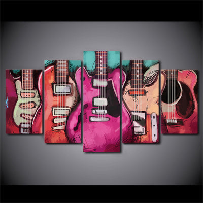 Limited Edition 5 Piece Colorful Abstract Electric Guitar Canvas