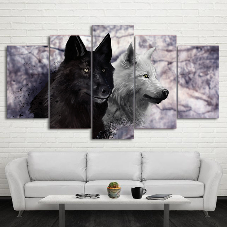 Limited Edition 5 Piece Awesome Black And White Wolf  Canvas