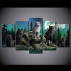 Limited Edition 5 Piece Artistic Group Of Wolves At Night Canvas