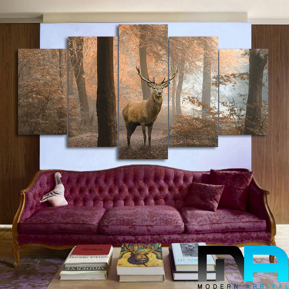 Limited Edition 5 Piece Deer In A Spring Forest Canvas