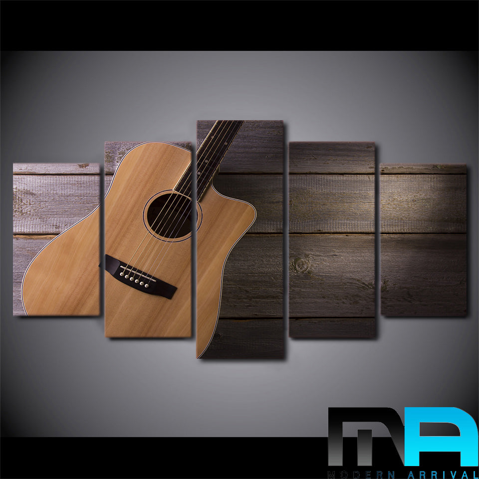 Limited Edition 5 Piece Classic Guitar In Wood Background Canvas