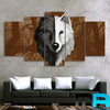 Limited Edition 5 Piece Half Black and White Wolf Canvas