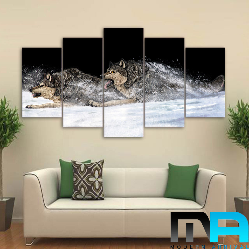 Limited Edition 5 Piece Crawling Wolves Canvas