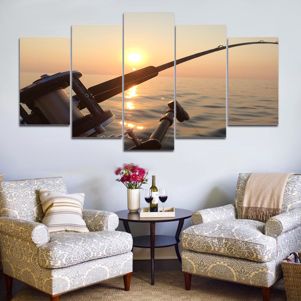Limited Edition 5 Piece Fishing In A Beautiful Sunset Canvas - The Beach  Canvas