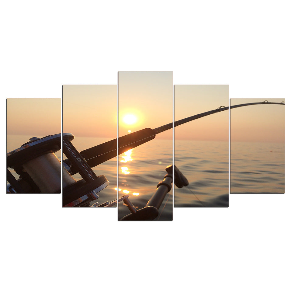 Limited Edition 5 Piece Fishing In A Beautiful Sunset Canvas - The