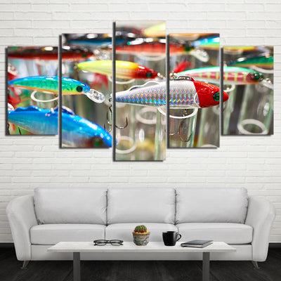 Limited Edition 5 Piece Colorful Fishing Hooks Canvas