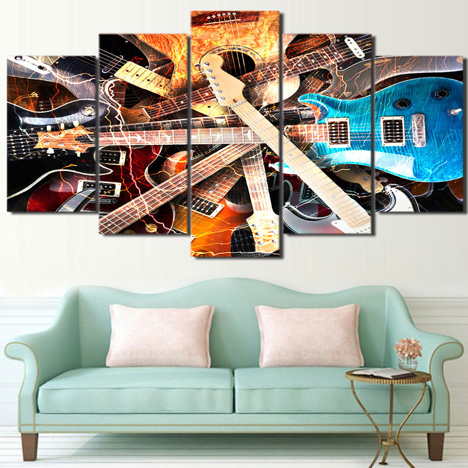 Limited Edition 5 Piece Colorful Kinds Of Guitar Canvas