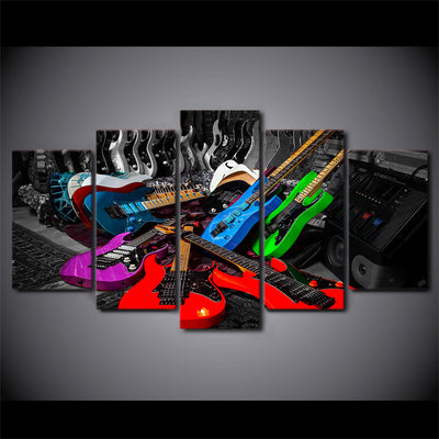 Limited Edition 5 Piece Colorful Rock Guitar Canvas