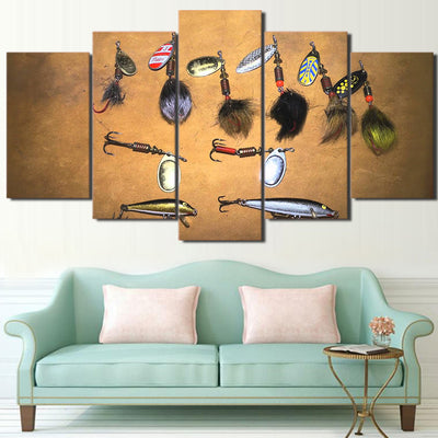 Limited Edition 5 Piece Colorful and Artistic Fishing Hooks Canvas