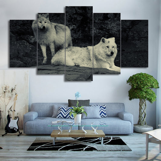 Limited Edition 5 Piece White Couple Wolf Canvas