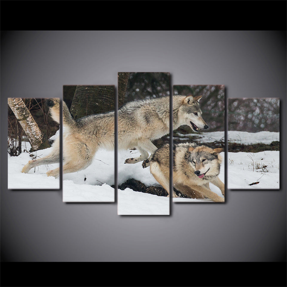 Limited Edition 5 Piece Couple Wolf Playing Canvas