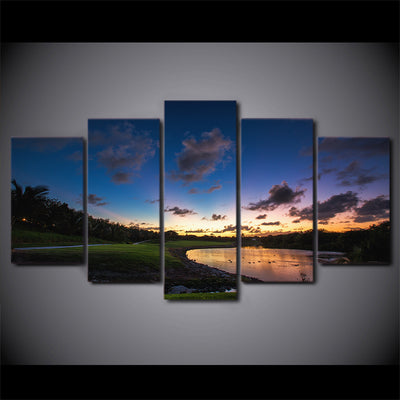 Limited Edition 5 Piece Dark Sunset  Golf Course Canvas