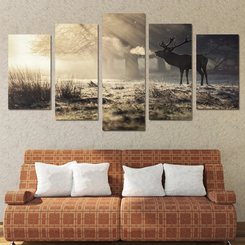 Limited Edition 5 Piece Amazing Deer In The Forest Canvas