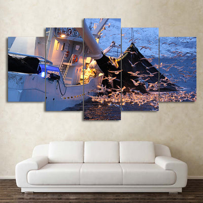 Limited Edition 5 Piece Fishing Boat With Birds Canvas