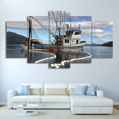 Limited Edition 5 Piece Fishing Boat With Net Underwater Canvas
