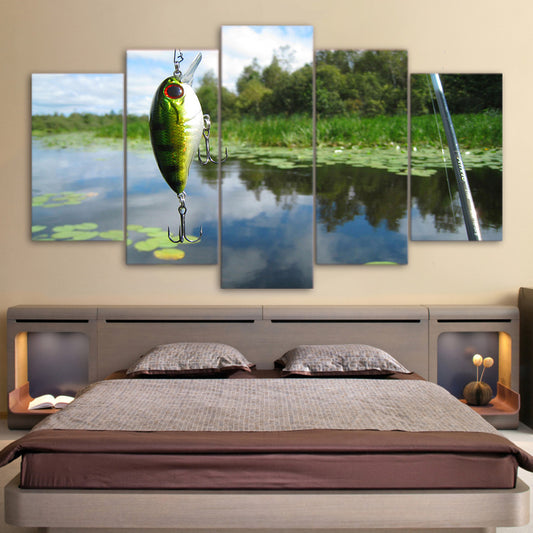 Limited Edition 5 Piece Fishing Hook In Pond Canvas