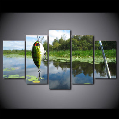 Limited Edition 5 Piece Fishing Hook In Pond Canvas