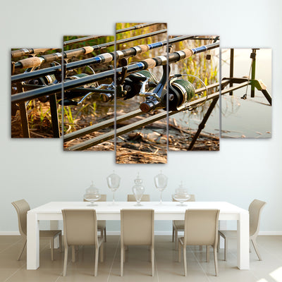Limited Edition 5 Piece Fishing Rods In The Lake Canvas