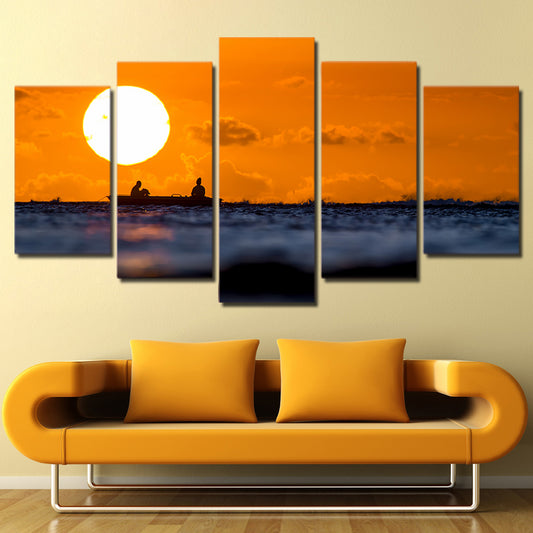 Limited Edition 5 Piece Fishing In Sunset Canvas